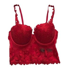 Victoria's Secret Very Sexy Red Floral Lace Lined Balconet Bustier 32D